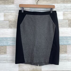 LOFT Colorblock Ponte Pencil Skirt Black Gray Stretch Slit Career Womens 6